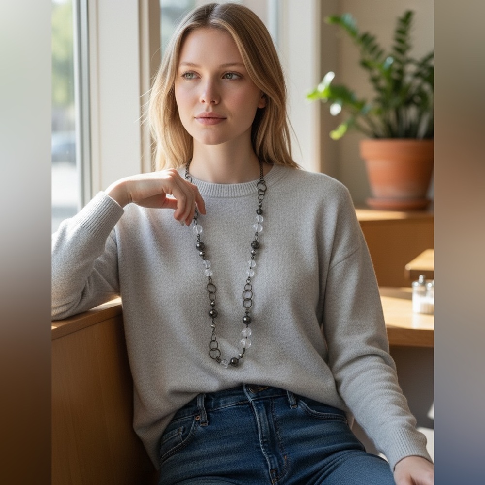 Vintage-Inspired Silver, Bronze and Crystal Beaded Necklace